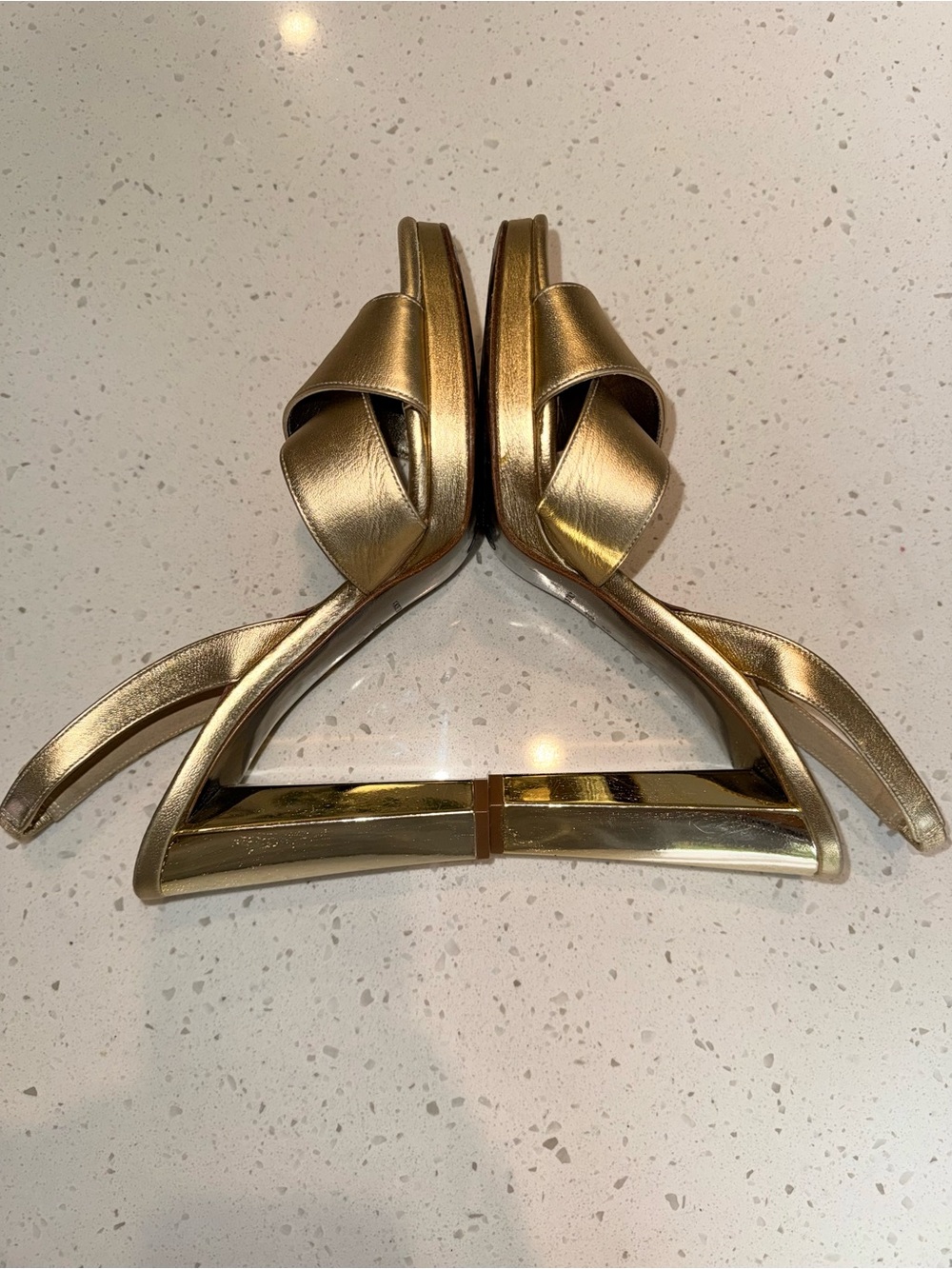 Diane Von Furstenberg Metallic Gold Crisscross Slingback Heels - Picture 9 of 11